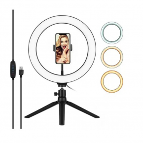 Anel de Luz com tripé de mesa e suporte para celular