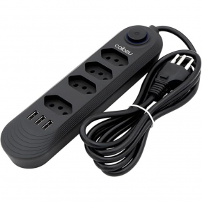Tomada USB extensão elétrica de 110-220V, 10A, 2M, 2500W